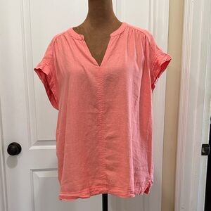 Splendid Coral  V-Neck Short Capped Sleeves POPOVER  Blouse